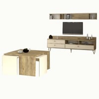 طقم طاولات خشبي وبيج-موديل Sh49