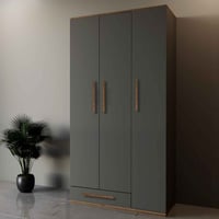 دولاب ملابس رمادي غامق مع خشبي 3 ابواب - موديل DLB...