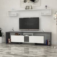 طاولة تلفزيون ابيض مع رمادي غامق-موديل Tv34