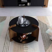 طاولة وسط خشب دائرية طبقتين مميزة اسود مع بني3-مود...