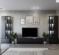 طاولة وسط مع طاولات خدمة اسود مع رمادي غامق-موديل...