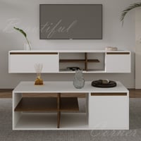 طقم طاولات ابيض مع بني-موديل Elm