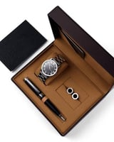 طقم هدايا رجالي من ساعة وكبك وقلم