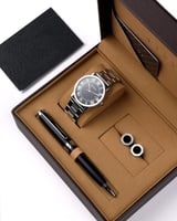 طقم هدايا رجالي من ساعة وكبك وقلم