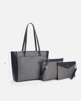 طقم شنطة نسائية من الجلد بلون أزرق