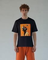 تي شيرت رجالي قطن بلون أسود وأورنج