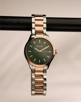 ساعة رجالية ستيل بلون فضي وروز قولد