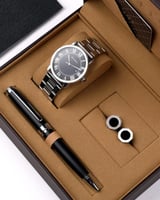 طقم هدايا رجالي من ساعة وكبك وقلم