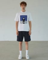 تي شيرت رجالي قطن بلون أبيض وأزرق