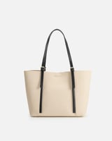 شنطة نسائية جلد بلون أسود وبيج