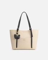 شنطة نسائية جلد بلون أسود وبيج