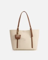 شنطة نسائية جلد بلون بني وبيج