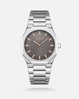 ساعة رجاليه بسير ستيل بلون فضي من الـــــي