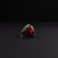 خاتم رجالي فضة عيار 925 - حجر أونكس أحمر