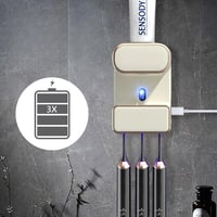 موزع معجون الأسنان الذكي مع معقم الفرشاة - أبيض