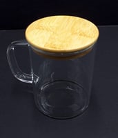 كوب زجاج غطاء خشب