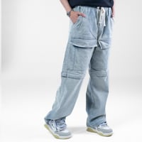 بنطلون جينز كارجو اوفر سايز بخصر مطاطي شبابي - أزر...