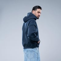 هودي اوفرسايز بكاب بتطريز بارز بنفس اللون - ازرق