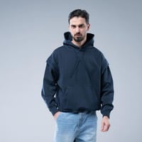 هودي اوفرسايز بكاب بتطريز بارز بنفس اللون - ازرق