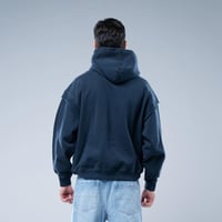 هودي اوفرسايز بكاب بتطريز بارز بنفس اللون - ازرق