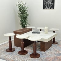 طقم طاولات 7قطع سطح بديل حجر ملمس خشن قاعده خشب قش...