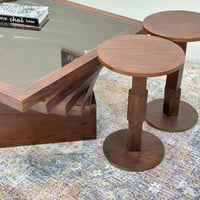 طقم طاولات مربع سنديان 7 قطع بني