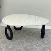 طاولة قهوة سطح بديل الرخام ترافنتينو ملمس ناعم قاع...