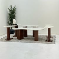 طقم طاولات 6قطع سطح بديل الرخام قاعده خشب لون بني