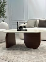 طاولة قهوة سطح بديل الرخام ملمس ناعم قاعده خشب سند...