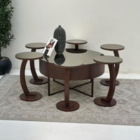 طقم طاولات دائري مرايا بني 7قطع