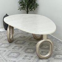 طاولة قهوة سطح بديل الرخام ملمس ناعم قاعده خشب لون...