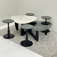 طقم طاولات 6قطع سطح الطاولة الاولى بديل حجر ملمس خ...