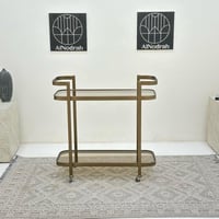 عربية تقديم دورين زجاج وحديد لون زيتي معدني 100*10...