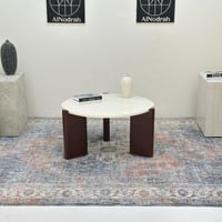 طاولة دائري سطح بديل الرخام قاعده خشب لون بني