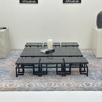 طقم طاولات 7قطع سطح زجاج قاعده حديد لون اسود