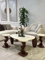 طقم طاولات ستون 5قطع بني ناعم