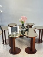 طقم طاولات بوهيمي دائري 7 قطع مرايا بني