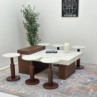 طقم طاولات 7قطع سطح بديل حجر ملمس خشن قاعده خشب قش...