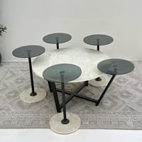 طقم طاولات 5قطع سطح بديل حجر ملمس خشن قاعده حديد ل...