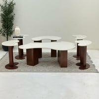 طقم طاولات 6قطع سطح بديل الرخام قاعده خشب لون بني