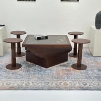 طقم طاولات مربع سنديان 5 قطع بني