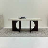 طاولة قهوة سطح بديل حجر ملمس خشن قاعده خشب لون بني