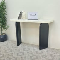 طاولة مدخل سطح بديل حجر ملمس خشن قاعده خشب لون اسو...