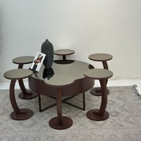 طقم طاولات دائري مرايا بني 7قطع