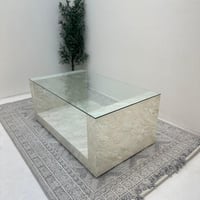 طاولة يو سطح زجاج قاعده بديل حجر خشن