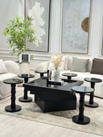 طقم طاولات مربع سنديان 7 قطع اسود