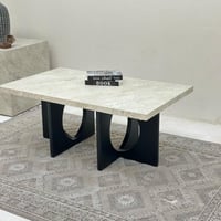 طاولة قهوة سطح بديل حجر ملمس خشن قاعده خشب لون اسو...