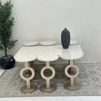 طقم طاولات 7قطع سطح بديل الرخام ملمس ناعم قاعده خش...