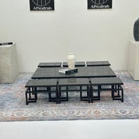 طقم طاولات 7قطع سطح زجاج قاعده حديد لون اسود