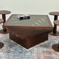 طقم طاولات مربع سنديان 5 قطع بني